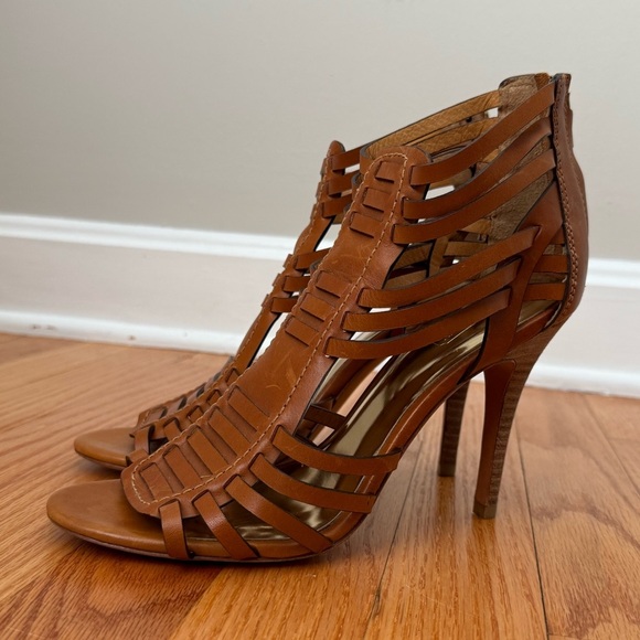 COACH LUCY Gladiator Boho Leather Size 8B Heel Brown Natural Open Toe Eventwear - Picture 3 of 10